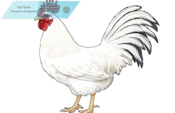 PSD ilustración de cuerpo entero de gallo blanco sin fondo en fondo transparente