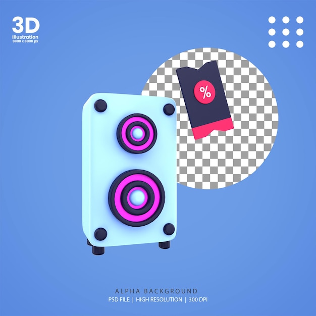 Ilustración de descuento de altavoz de render 3d