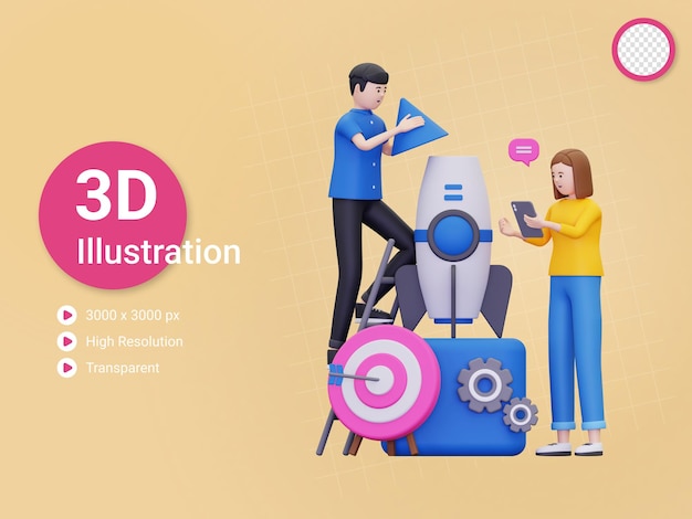 PSD ilustración de destino de inicio de negocio 3d