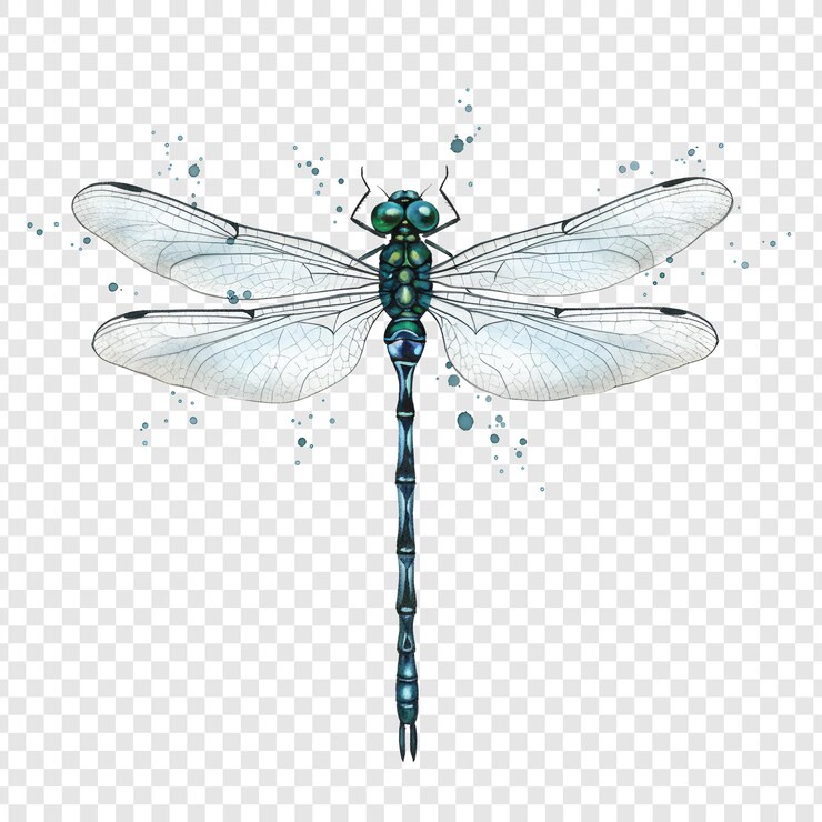 PSD ilustración detallada en acuarela de una libélula con alas transparentes y un cuerpo azul y verde