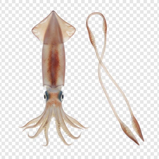 Ilustración detallada de un calamar con tentáculos extendidos