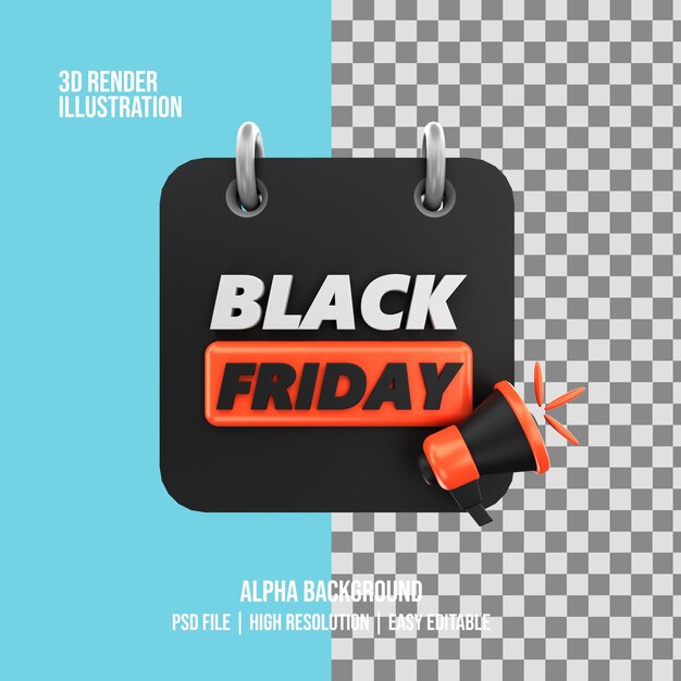 PSD ilustración del día del viernes negro de renderizado 3d