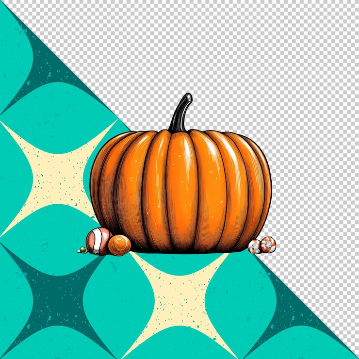 PSD ilustración dibujada a mano de una sola calabaza con maíz caramelo para halloween