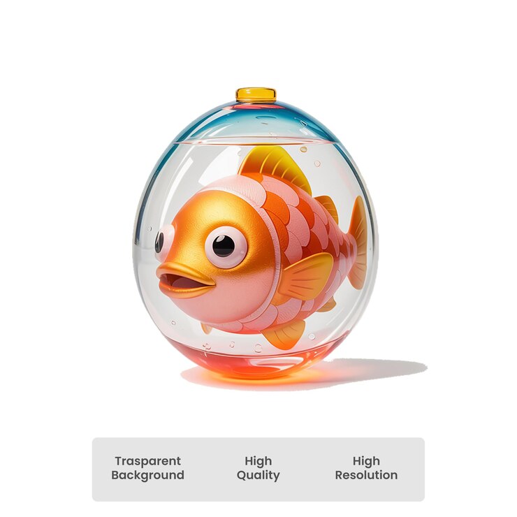 PSD ilustración de dibujos animados en 3d de peces dorados en un acuario transparente