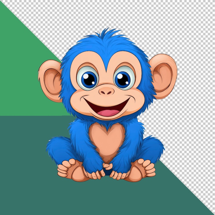 PSD ilustración de dibujos animados del adorable bebé mono azul
