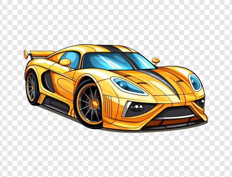 PSD ilustración de dibujos animados de un automóvil deportivo amarillo aislado sobre un fondo transparente