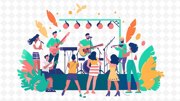 una ilustración de dibujos animados de una banda tocando en el escenario