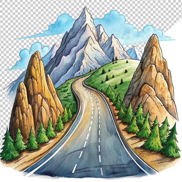 PSD ilustración de dibujos animados carretera de montaña sobre un fondo transparente