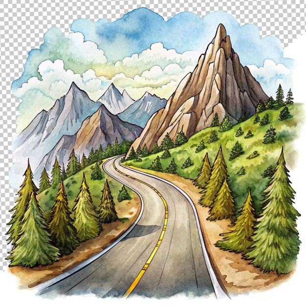 PSD ilustración de dibujos animados carretera de montaña sobre un fondo transparente