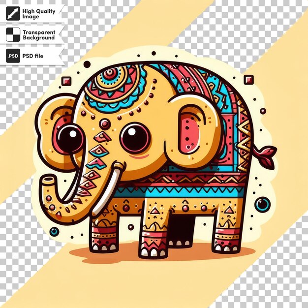PSD ilustración de dibujos animados de elefantes coloridos en fondo transparente con capa de máscara editable