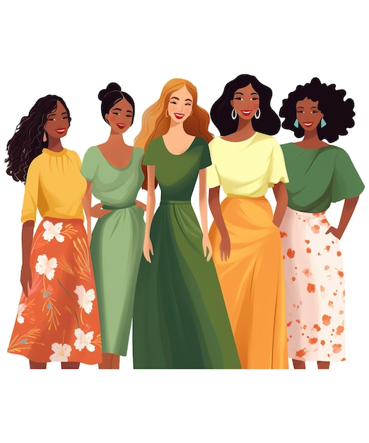 Ilustración de dibujos animados grupo de mujeres celebran el día de la mujer ai generado