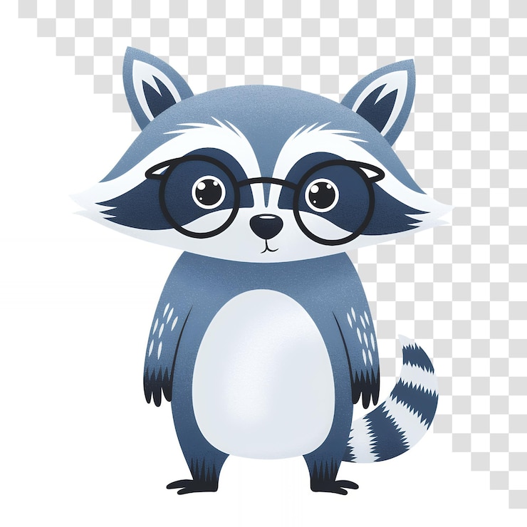 PSD ilustración de dibujos animados de un guapo mapaches con gafas