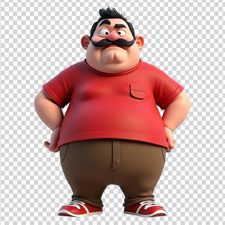 PSD ilustración de dibujos animados de un hombre gordo sonriente con un gran bigote