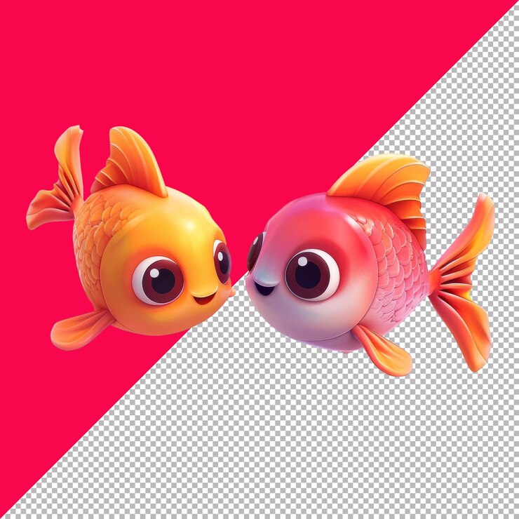 PSD ilustración de dibujos animados isométricos de peces bebés lindos con fondo transparente png psd