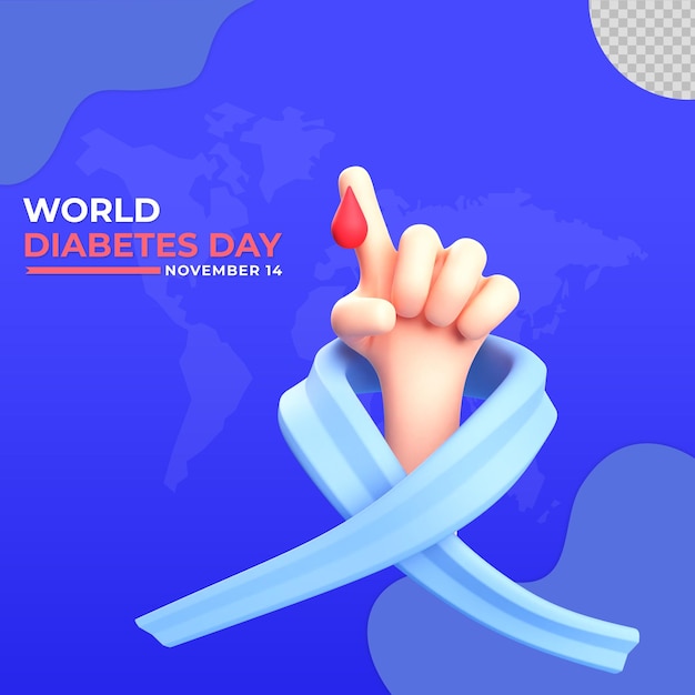 PSD ilustración de dibujos animados de mano en 3d del día mundial de la diabetes