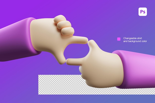 Ilustración de dibujos animados de mano 3D con dos manos hacen gesto rectangular