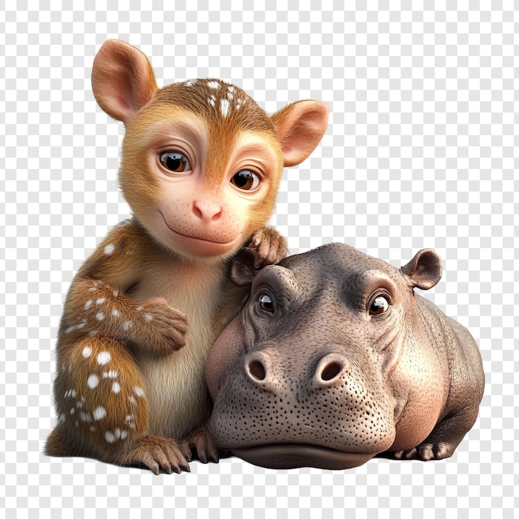PSD ilustración de dibujos animados de monos y hipopótamos