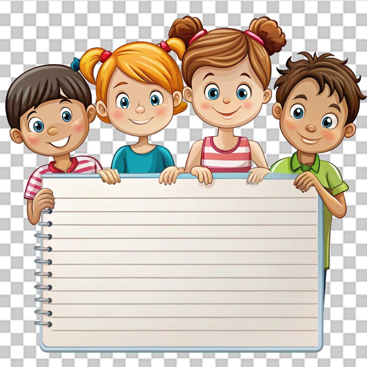 PSD ilustración de dibujos animados de niños y portátiles aislados en un fondo transparente