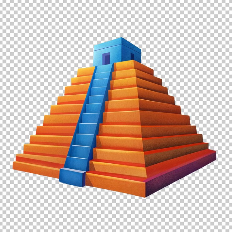 PSD ilustración de dibujos animados de la pirámide de escalones con la parte superior naranja