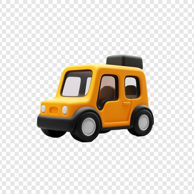 Ilustración de dibujos animados de renderización 3D de automóviles amarillos