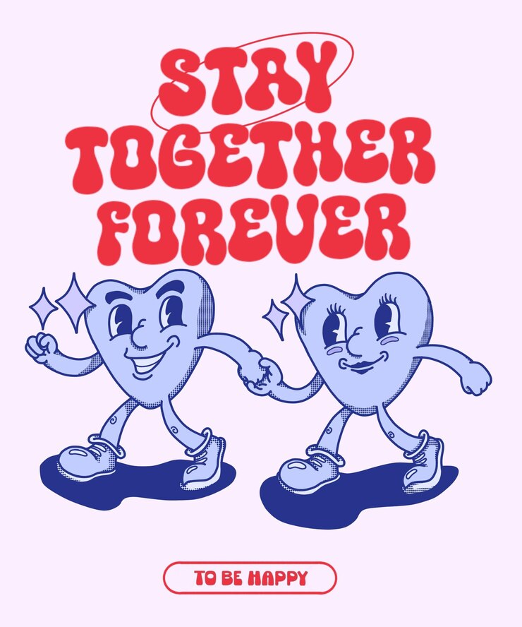 PSD ilustración de dibujos animados de san valentín siempre juntos e inseparables
