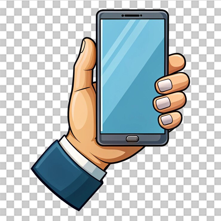 PSD ilustración de dibujos animados de teléfonos inteligentes con la mano aislada sobre un fondo transparente