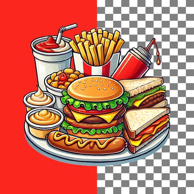 Ilustración de dibujos animados vectoriales de un fondo aislado tradicional de comida rápida
