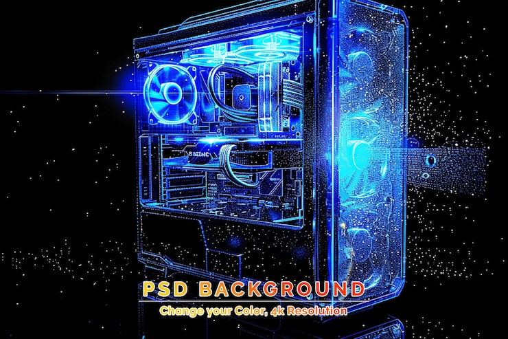 PSD ilustración digital de la caja de la computadora con fondo a color