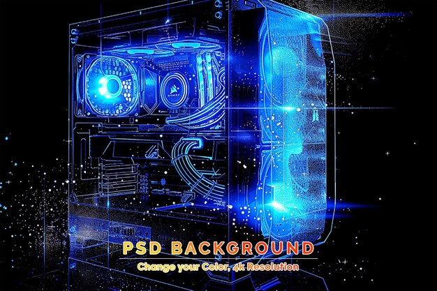 PSD ilustración digital de la caja de la computadora con fondo a color