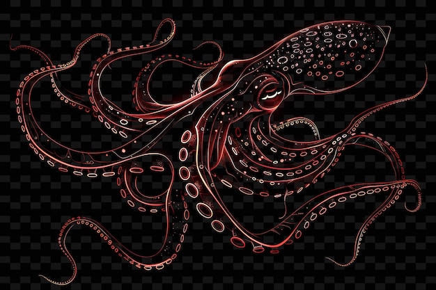 PSD una ilustración digital de un pulpo con un fondo rojo