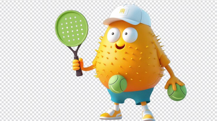 PSD ilustración dinámica y lúdica de un personaje de pickleball en un fondo blanco perfecto para marketing deportivo y materiales promocionales