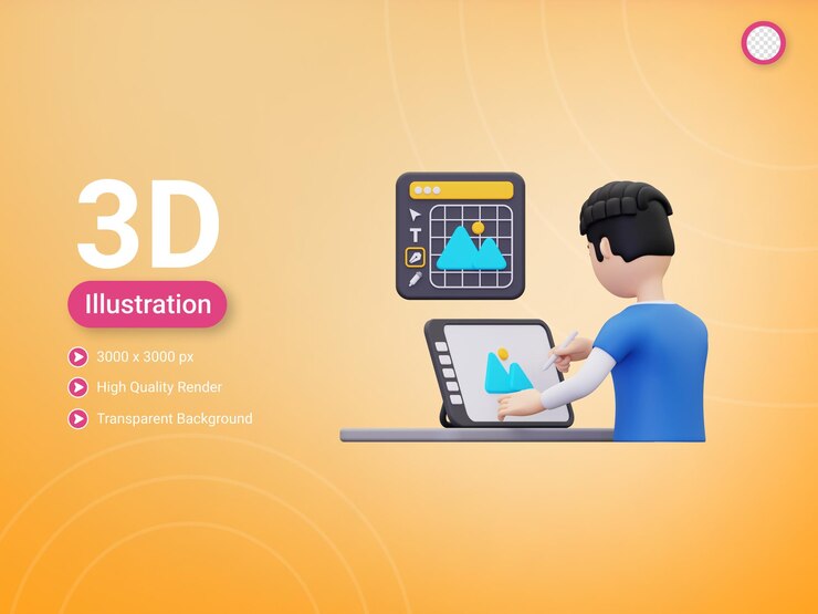PSD ilustración de diseñador gráfico profesional 3d