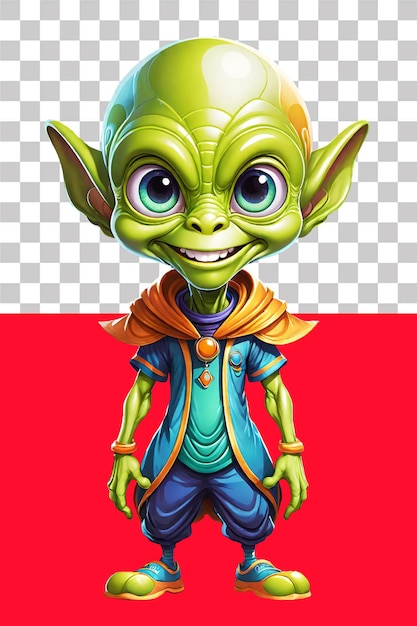 PSD ilustración de diseño de estilo de dibujo animado alienígena verde en un fondo transparente