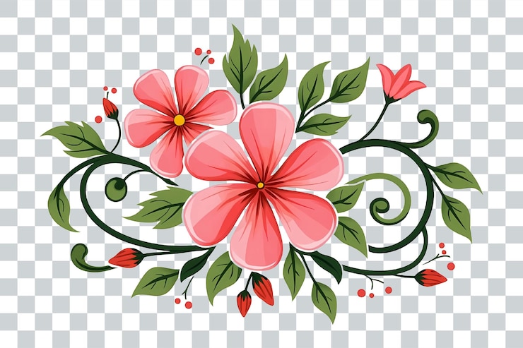 PSD ilustración de diseño de flores de estilo abstracto en un fondo transparente