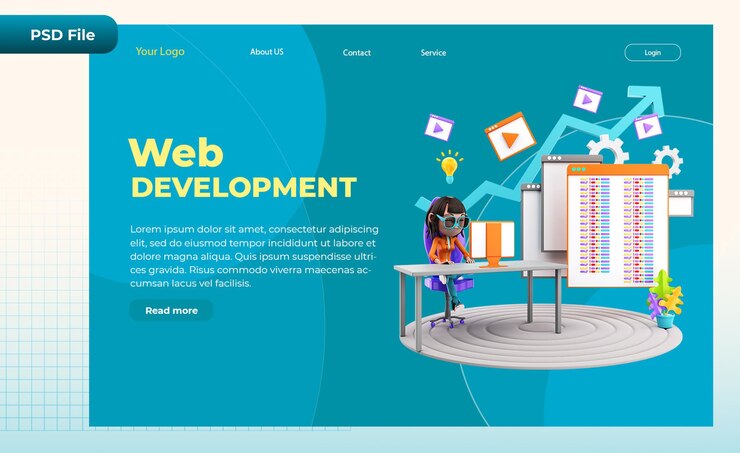 PSD ilustración de diseño web de página de destino de render 3d