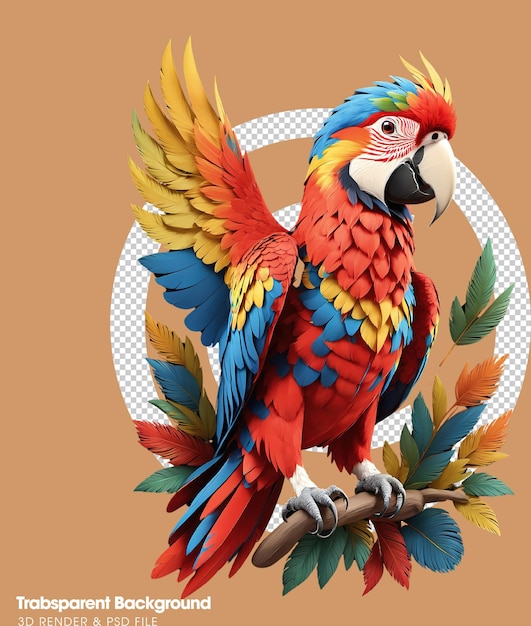 PSD ilustración divertida de dibujos animados en 3d de un pájaro loro colorido