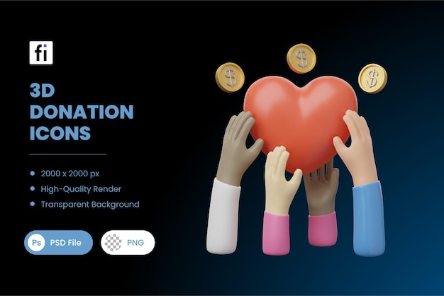 Ilustración de donaciones en 3D Filantropía