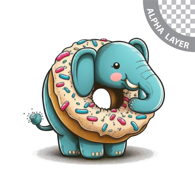 PSD ilustración de donut de elefante kawaii