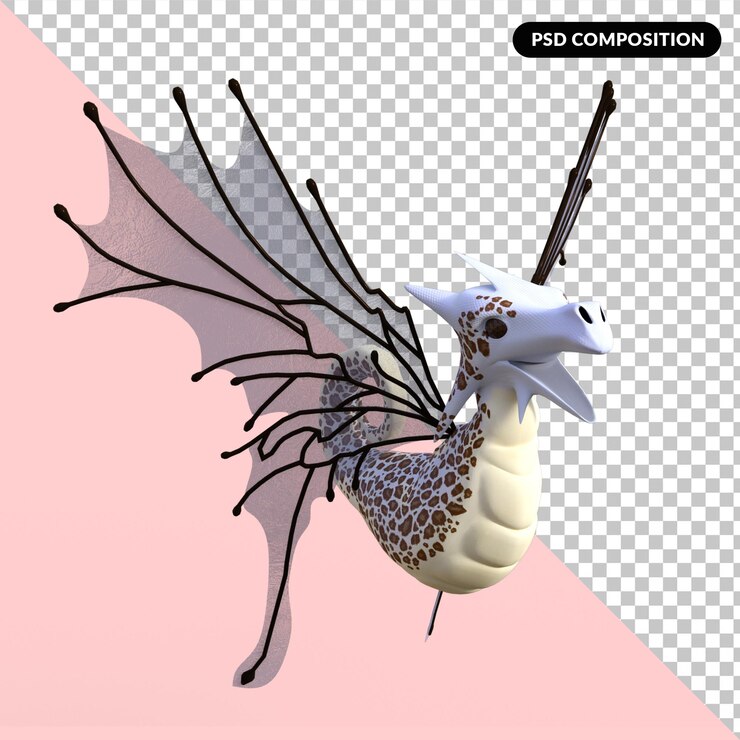 PSD ilustración de dragón lindo 3d aislado psd premium
