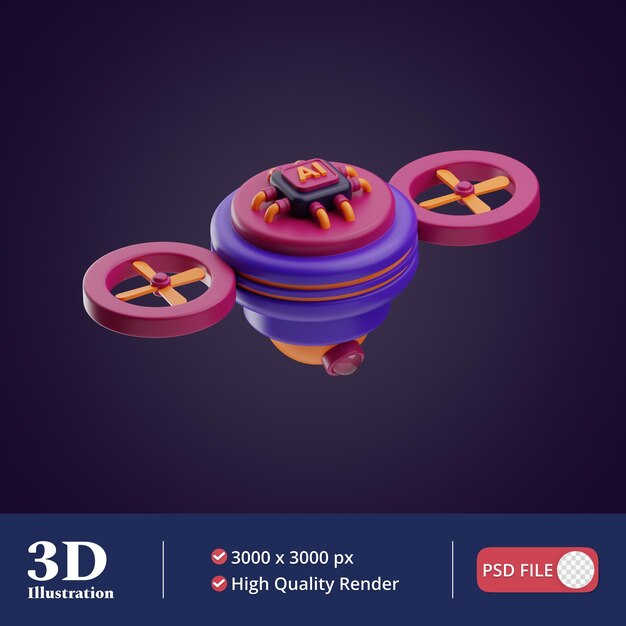 PSD ilustración de drones de inteligencia artificial 3d