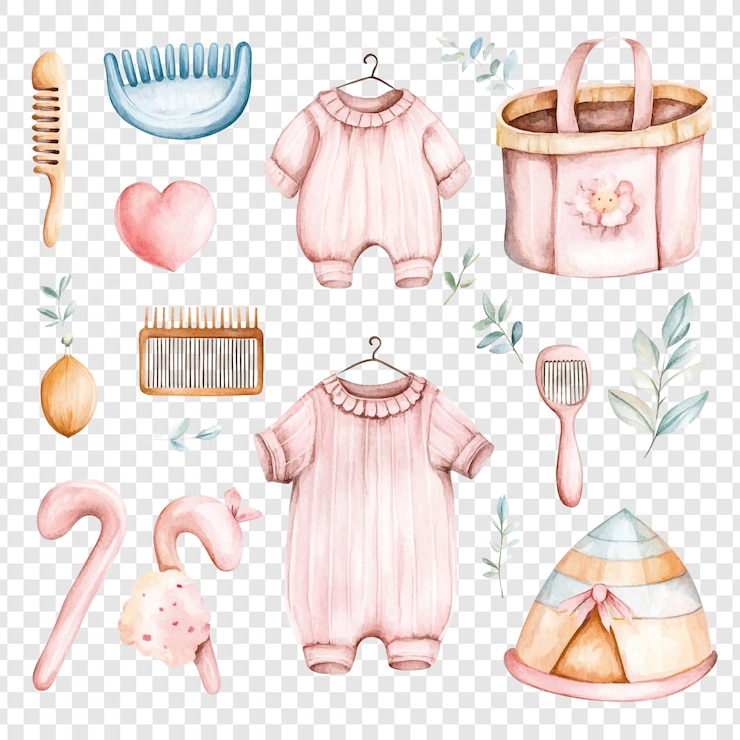 PSD ilustración de la ducha de bebé en acuarela