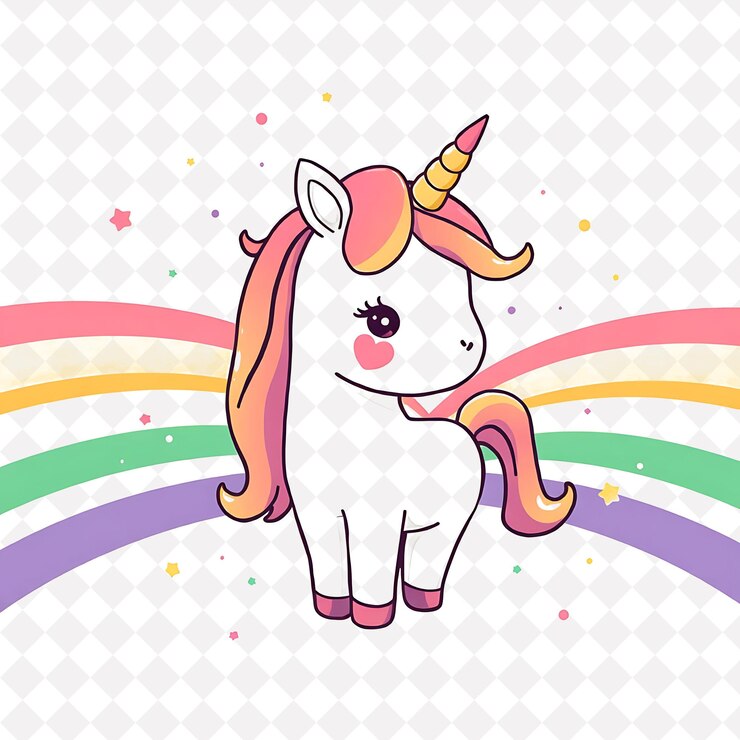 PSD ilustración dulce unicornio con rayas de arco iris salpicadas en el fondo de color pastel mágico