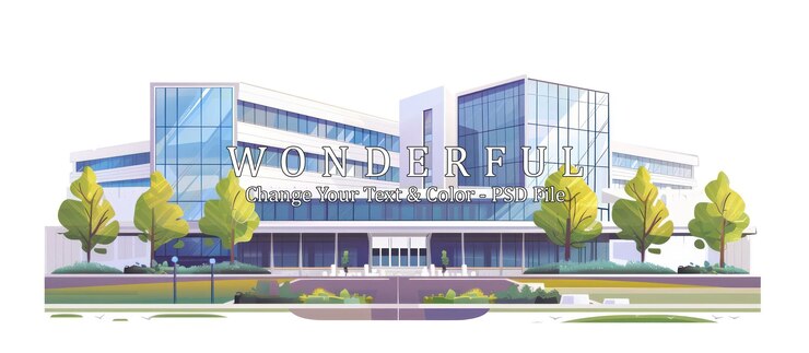 PSD ilustración de edificio de oficinas moderno