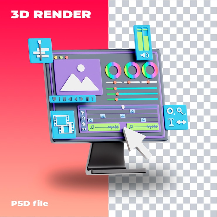 PSD ilustración del editor de software psd icono 3d renderizado en 3d de alta resolución