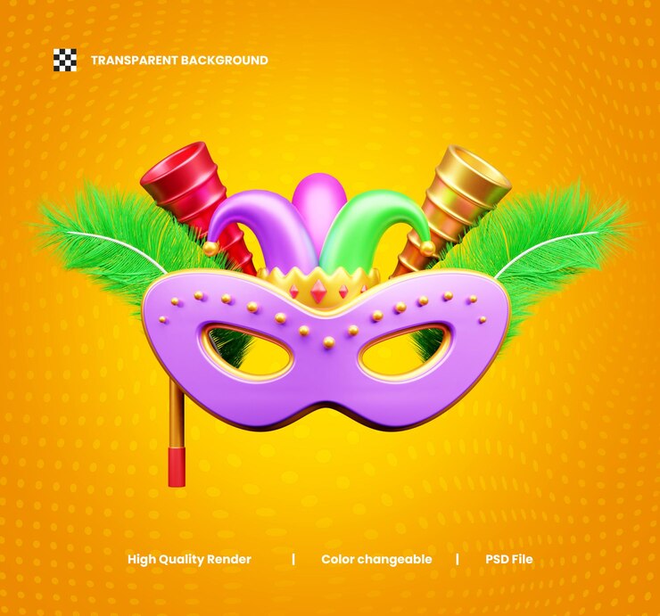 PSD ilustración de elementos decorativos en 3d para la celebración del carnaval