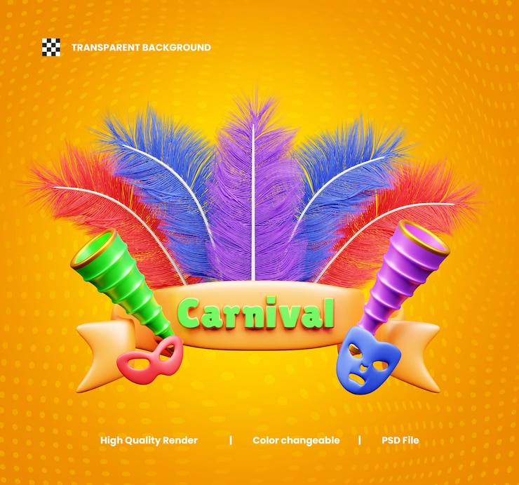 PSD ilustración de elementos decorativos en 3d para la celebración del carnaval