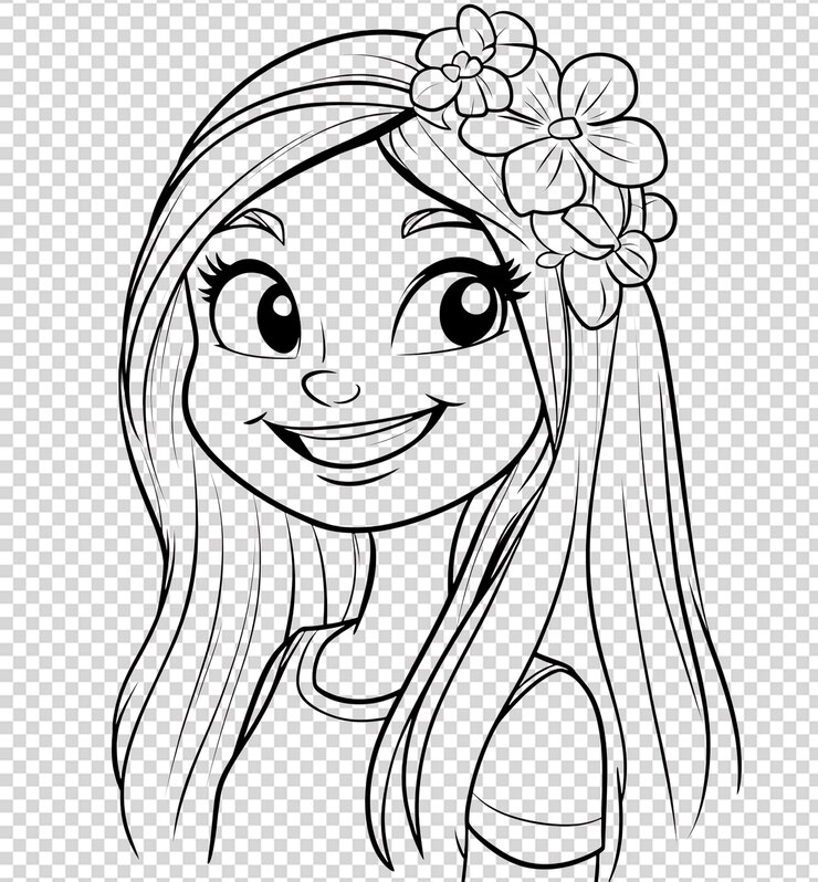 PSD ilustración encantadora de una chica con flores