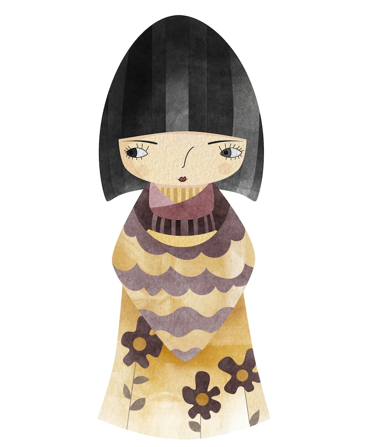 PSD ilustración de la encantadora muñeca kokeshi