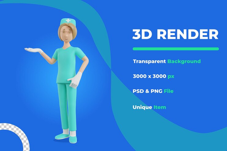 PSD ilustración de enfermera de render 3d con gesto de bienvenida