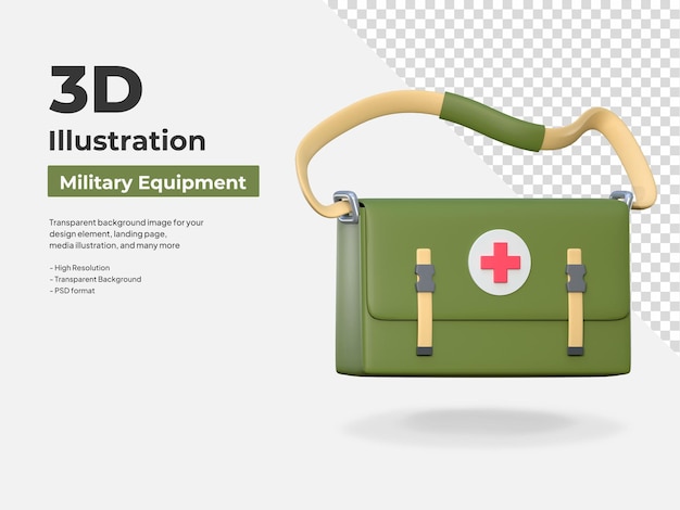 PSD ilustración de equipo militar de icono 3d de bolsa de honda de kit médico